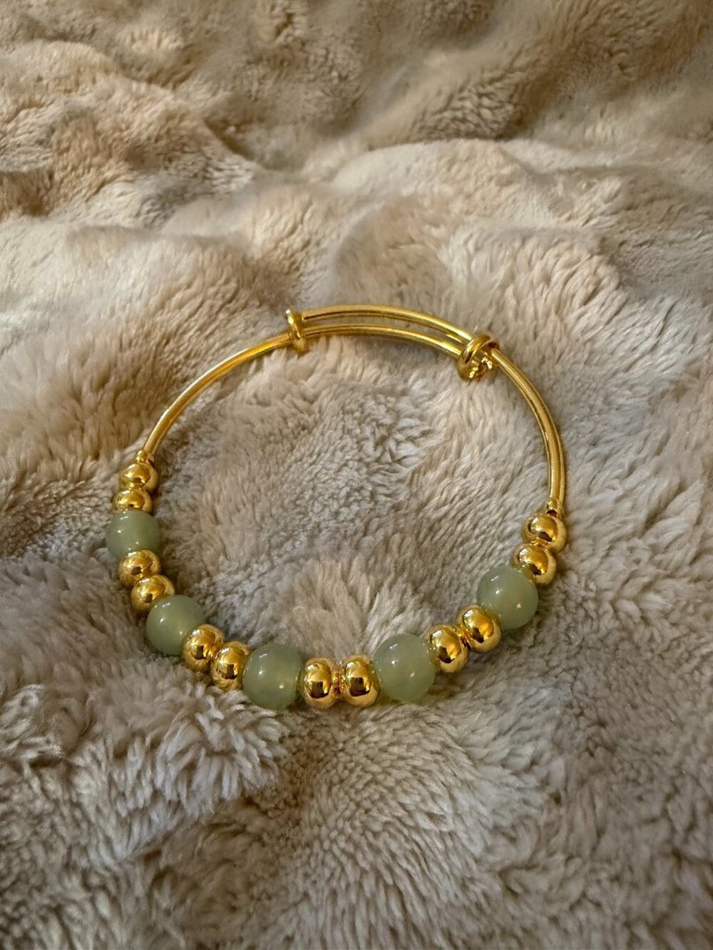 Gold & Teal Jade Beaded Bangle Bracelet, Perfect for Stacking, trendy simplicity